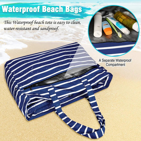 Extra Large Waterproof Beach Bag Tote With Zipper Wet Pocket 50L Capacity Ideal Pool Bag For Women And Men Durable Tote