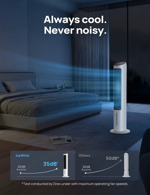 Evaporative Air Cooler 40 Inch Tower Fan With 80 Degree Oscillation For Chill Air in bedroom setting