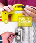 Close-up of 12 Volt Electric Fuel Drum Pump showing plug-in adapter for 110V power connection.