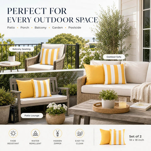 Outdoor Pillow Covers Set Of 2 18x18 Waterproof Throw Pillow Covers For Porch And Patio Furniture Decor Weather Resistant Cushions on outdoor furniture