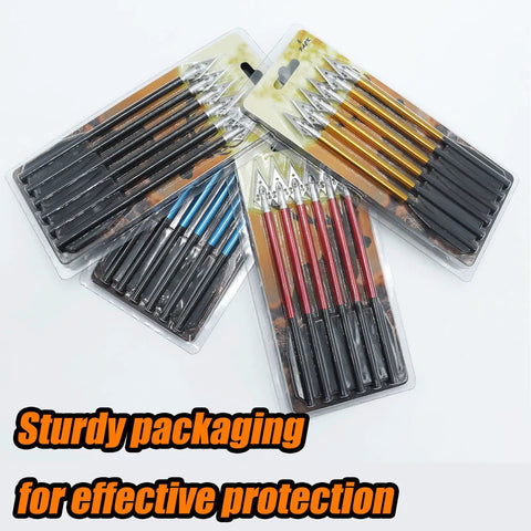 Packaging for 6.3 Inch Mini Crossbow Bolts With Bright Colors And Replaceable Tips, showing variety of colors.