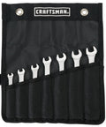 Badass Metric Combination Wrench Set 7 Piece Sleek Chrome Box End Tools stored in a black pouch displaying sizes 6-13mm.