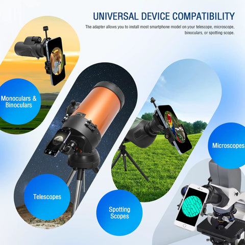 Smartphone Telescope Adapter Mount Universal Clip For Telescopes Spotting Scopes Microscopes Monocular Binoculars Durable Metal Build No Fuss Setup 26 To 46 Mm Eyepiece Compatibility in use with various devices