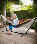 Heavy Duty 550 Lbs Double Hammock With Stand Included And Portable Carrying Bag For Outdoors And Indoors Rainbow Stripe Upgraded 2 Person Hammock With Frame