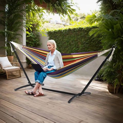 Heavy Duty 550 Lbs Double Hammock With Stand Included And Portable Carrying Bag For Outdoors And Indoors Rainbow Stripe Upgraded 2 Person Hammock With Frame