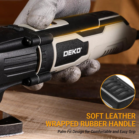Hardcore 2.5 Amp Oscillating Multi Tool Corded Electric Workhorse With Sick 3000 To 22000 RPM Output Six Variable Speeds And An Ergonomic Soft Grip Handle showing comfortable rubber handle.