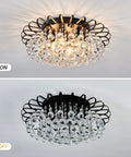 Dope Black Crystal Floral Chandelier 4 Light Fixture Dimmable Flush Mount Ceiling Light With Raindrop Crystals on and off