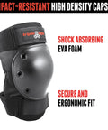 Knee Pads For Skaters And Snowboarders Kickin Comfort With Ventilated EVA Foam Impact Protection Durable Fabric Cool Air Flow Cushioned Knee Guard That Keeps You Moving One Size Fits Most Black with impact-resistant caps.
