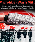 Dope Microfiber Car Wash Mitt With Plush Synthetic Fur Fibers scrubbing a soapy red car hood