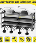 Heavy Duty Power Tool Organizer Wall Mount With Four Tier Storage And Eight Drill Holders Easy Install Garage Workshop Rack For Home Organization Solutions dimensions and weight capacity guide.