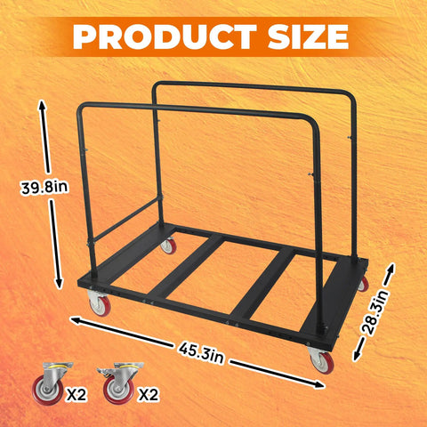 Heavy Duty Folding Table Cart With 5 Inch Swivel Locking Wheels Portable Black Table Rack For 60 Inch Round Tables Ideal For Garage Home Warehouse Parties And Event Venues showcasing size and design.
