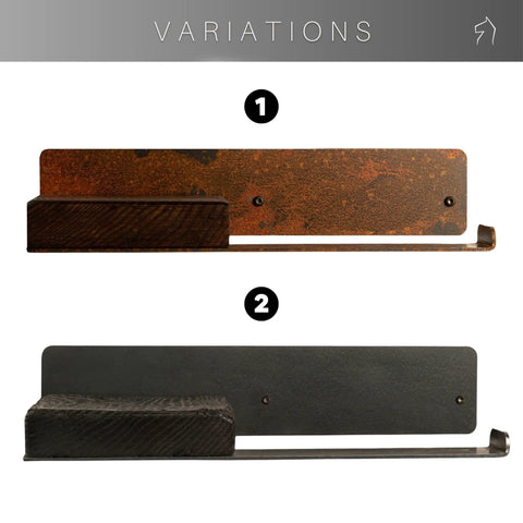 Pretty Tough Wall Mount Toilet Paper Holder With Rustic Charcoal Wood Shelf, Heavy Duty Steel Bathroom Roll Rack, No Sweat Setup, Total Farmhouse Game Changer For Real variations in metal finishes and wood textures.