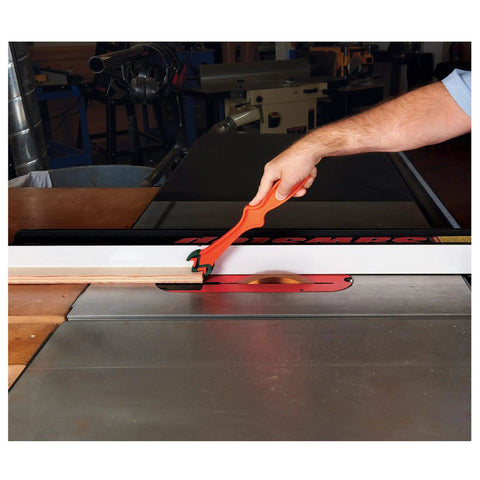 Using Get A Grip TPR Push Stick With Reversible Notches And Bright Orange Grip For Safer Woodworking And Precise Control Twelve And Three Quarters Inch Length on table saw