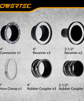 Components of Magnetic Dust Collection Fittings Kit For Four Inch And Two And A Half Inch Quick Connect Hose To Woodworking Machines