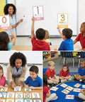Children using Boho Number Card Set For Classroom 0 To 25 26 Pieces Math Poster Wall Chart with teacher guidance.