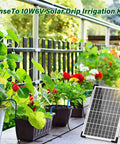 Solar Powered Automatic Plant Watering System 10W Kit for Drip Irrigation in balcony garden with solar panel and plants