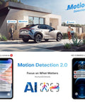 Smartphone app showing vehicle and human detection alerts for 4MP Mini Bullet PoE IP Camera Outdoor with Strobe Light and Audible Alarm