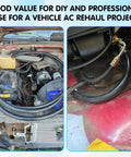 Auto AC Hose And Fitting Kit 32 Pc Set installed in vehicle engine bay for AC system repair project