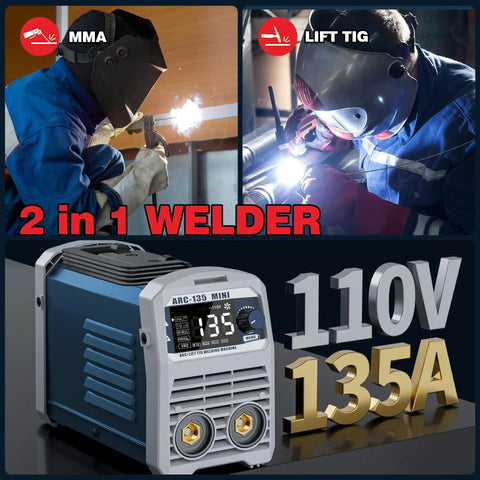 135A 110V Mini Stick Welder And Lift TIG 2 In 1 Portable Welding Machine for steel and cast iron DIY and auto repairs