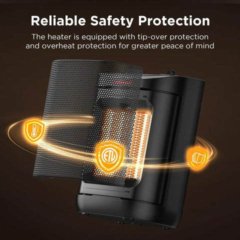 1500W Ceramic Space Heater For Desk And Office showing safety features like overheat and tip-over protection