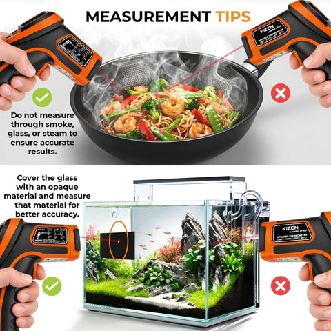 Infrared Temperature Gun For Cooking And Home Use Non Contact Surface Thermometer used on steaming pan and fish tank