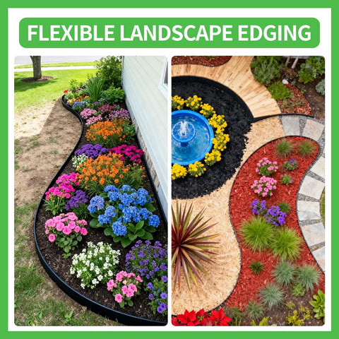 No Dig Garden Edging Border 2 Inches Tall 40 Feet Long Flexible Plastic With 40 Stakes for garden beds and pathways