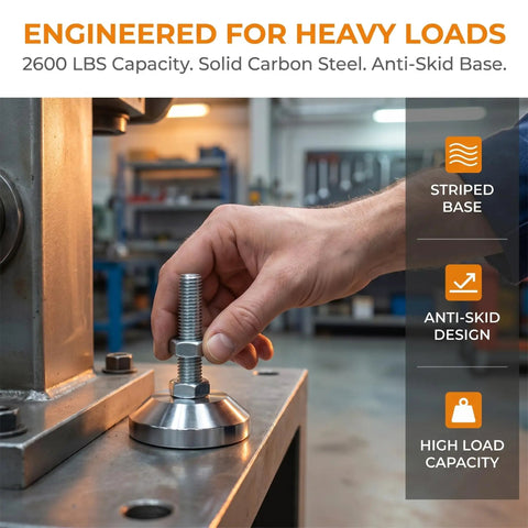 Beefy Heavy Duty Leveling Feet For Workbenches And Machinery, 2.36 Inch Base, M12 Thread, 2600 Lb Capacity, installation view