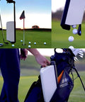 Golf Ball Shag Portable Ball Picker, Compact Practice Essential, 24-Ball Capacity, in use and stored in golf bag