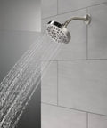 Six Setting Brushed Nickel Shower Head With High Pressure Spray And Pause Feature, 6 Inch Round Stainless Steel, 1.75 GPM Flow