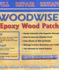 Premium Epoxy Wood Filler Two Ounce Tube, wood patch tube for quick crack and hole repair, displayed on blue background.