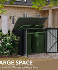 Outdoor Metal Storage Shed 5.8 x 3.3 Ft Weatherproof Lockable Yard Storage For Trash Cans with open lid showing bins