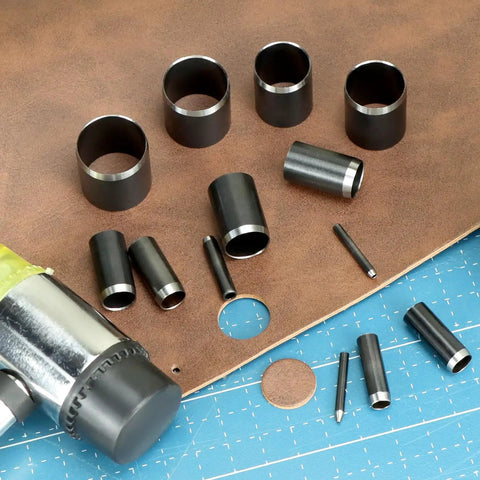 31 Piece Leather Circle Cutter Tool Set for Precision Round Holes with Cutting Dies 1 to 25 mm in high carbon steel on leather