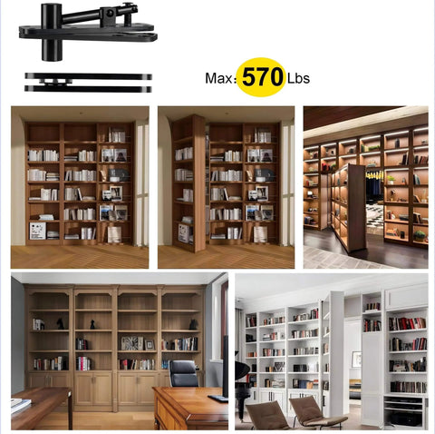Heavy Duty Hidden Door Hinges Thickened Solid Steel Pivot Hinge With 360 Degree Rotation And 570 Lbs Load for bookshelf doors.