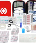 Car first aid kit, red EVA case, 275-piece emergency supplies with bandages, scissors, tape.