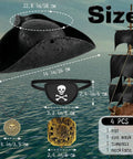Top Shelf Black Renaissance Pirate Tricorn Hat Set With Distressed Faux Leather Finish Including Realistic Eye Mask Chain Necklace And Antique Style Brass Compass For Totally Badass Halloween Parties, featuring size details.