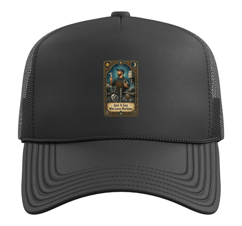 Cool Black Machinist Hat With Adjustable Vise Gauge Square Set Design Perfect For CNC Guys, Tool Lovers And Trucker Fans Who Want A Stylish One Size Fits All Mesh Back Cap To Rock At Work Or Chill featuring a graphic patch.