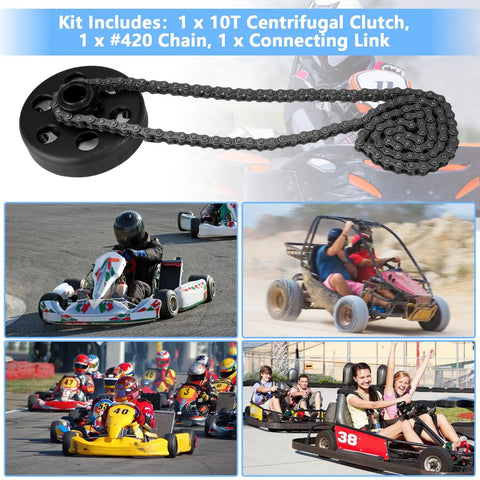 Centrifugal Go Kart Clutch Three Quarters Bore Ten Tooth For 40 41 420 Chain with images of different go-kart types