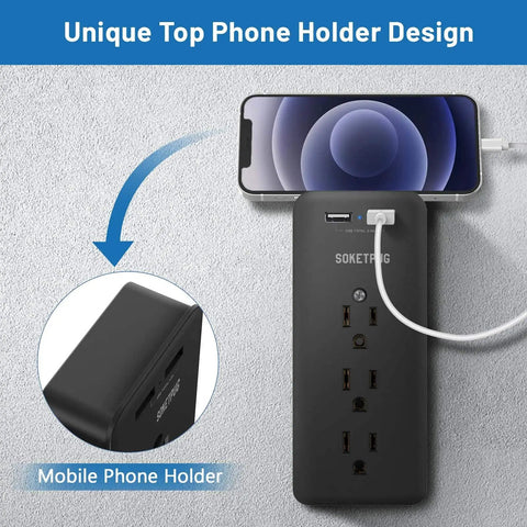 Must Have USB Wall Charger And Surge Protector With Nine AC Outlets And Two USB Ports, phone holder feature