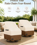 Outdoor Swivel Lounge Chair Cover 2 Pack Heavy Duty 600D Waterproof Patio Furniture Covers for Swivel Chairs Beige Brown