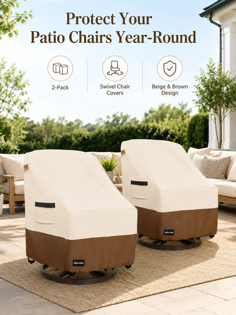 Outdoor Swivel Lounge Chair Cover 2 Pack Heavy Duty 600D Waterproof Patio Furniture Covers for Swivel Chairs Beige Brown