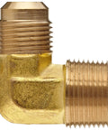 Brass 90 Degree Tube Elbow Fitting with Three Eighth Flare to Three Eighth Male Pipe Connection for Plumbing and Gas Lines