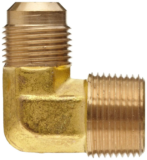 Brass 90 Degree Tube Elbow Fitting with Three Eighth Flare to Three Eighth Male Pipe Connection for Plumbing and Gas Lines