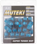 Blue packaging of Black 12mm By 1.25mm Closed End Spline Drive Lug Nut Set With Key For Aftermarket Wheels, 20 Piece