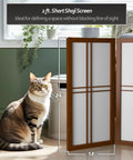 Grab-And-Go Walnut 2 Ft Desktop Double Cross Shoji Screen, 6-Panel Privacy Divider With Rice Paper next to a cat by window