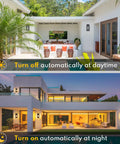 Day and night comparison of house with 2 Pack Dusk To Dawn Outdoor Wall Lights Matte Black Waterproof Exterior Sconces with clear glass.