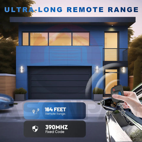 Person using Two Remotes That Work With Your 61LM 750CB Garage Door Opener 390MHz 9 Dip Switch For 1984 To 1993 Models Durable ABS Case