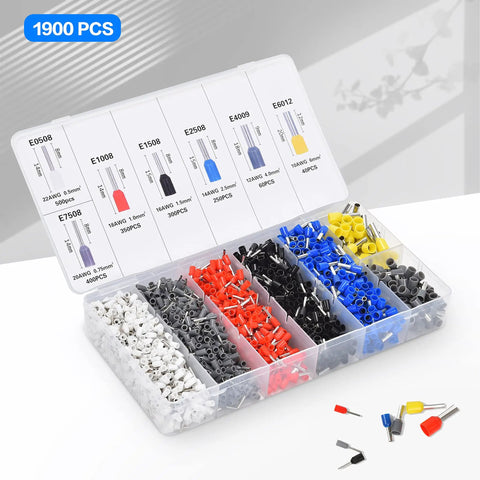 Pro Grade Ferrule Crimping Tool Kit With 1900 Wire Ferrule Terminals For AWG 23 To 7 Self Adjusting Ratchet Crimper Durable