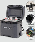 Top Shelf 25 Quart Insulated Cooler With Thick Foam Walls And Cool Riser Tech with drinks on ice and rubber latches open.