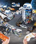 3 In 1 STEM Robotics Building Kit With 776 Pieces For App And Remote Control Play Space Wars Toy on rocky space backdrop