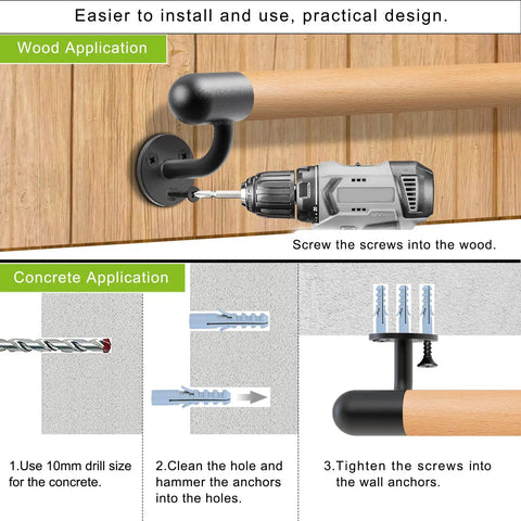 Rock Solid 80 Inch Real Wood Indoor Stairs Handrail Wall Mount Safety Rail installation process for wood and concrete.